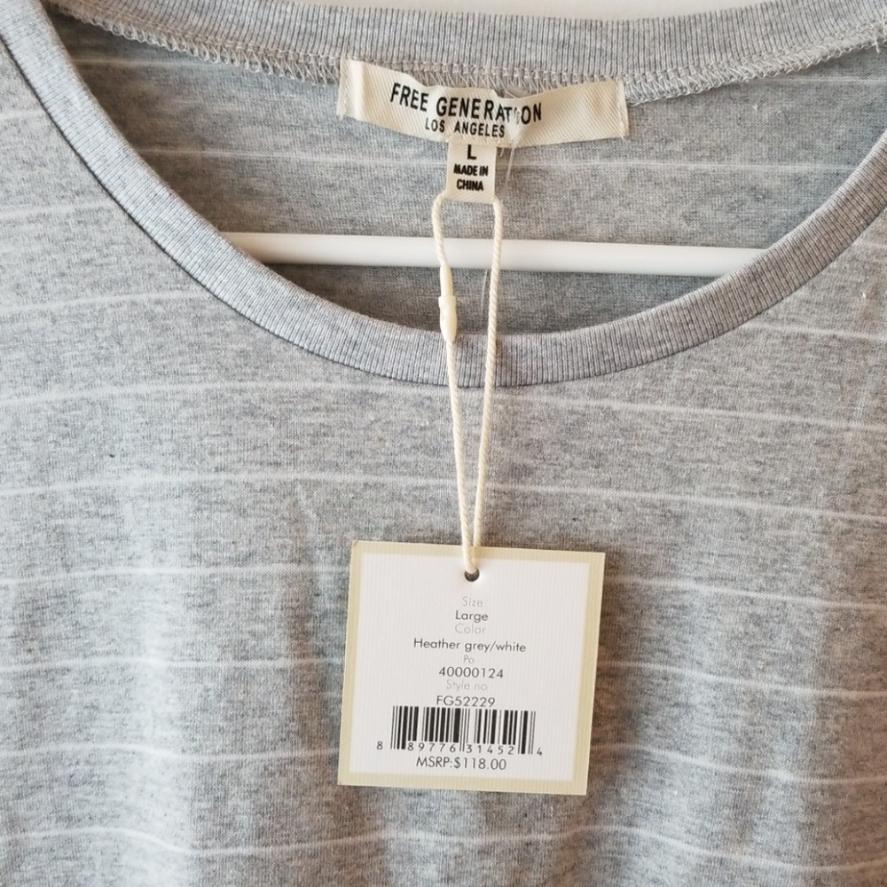 Free Generation Ruffle Grey Striped Tee - Picture 2 of 5